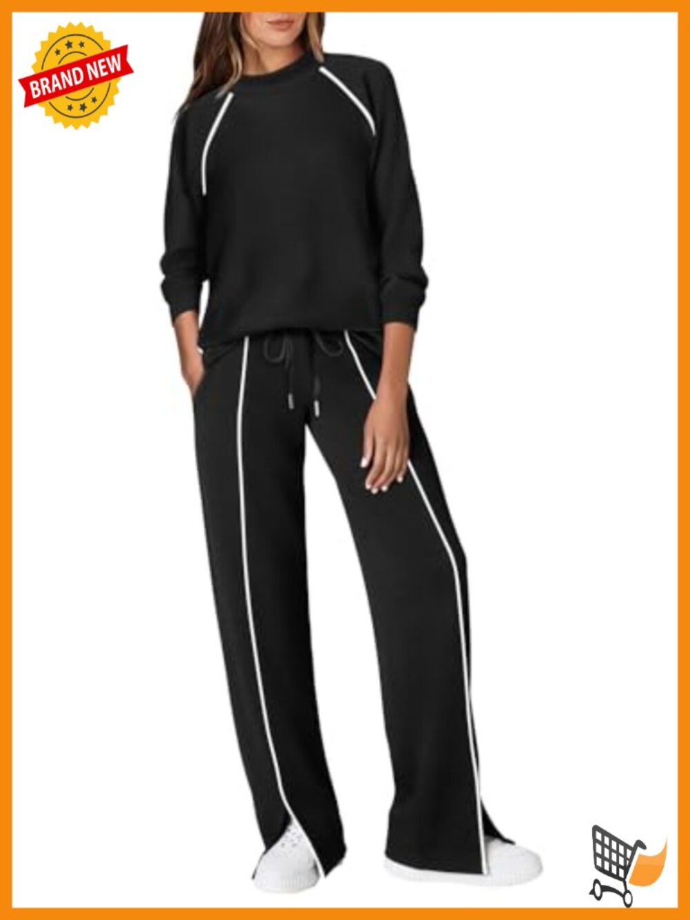 Mock Neck 2 Piece Lounge Set Piping Detail Front Pockets Travel
